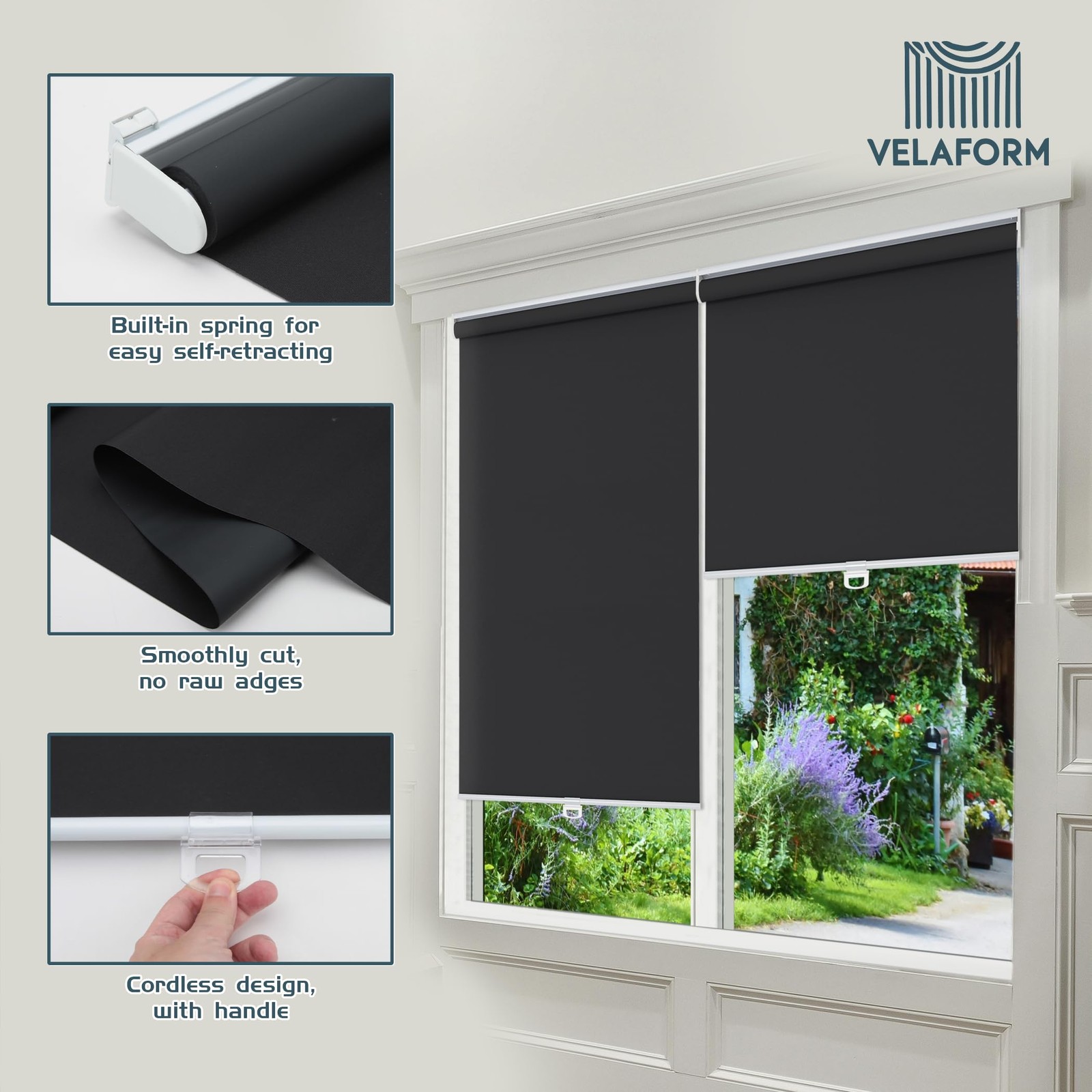 Cordless Window Blinds – UV Protection, Room Darkening & Blackout (48″ W x 72…