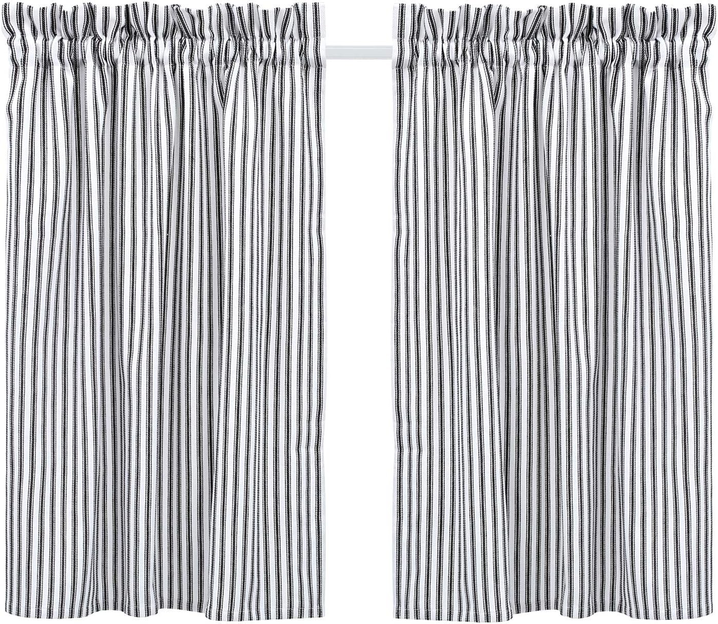 Black and White Ticking Stripe Cafe Curtains 28 Inches W x 36 Inches L Woven