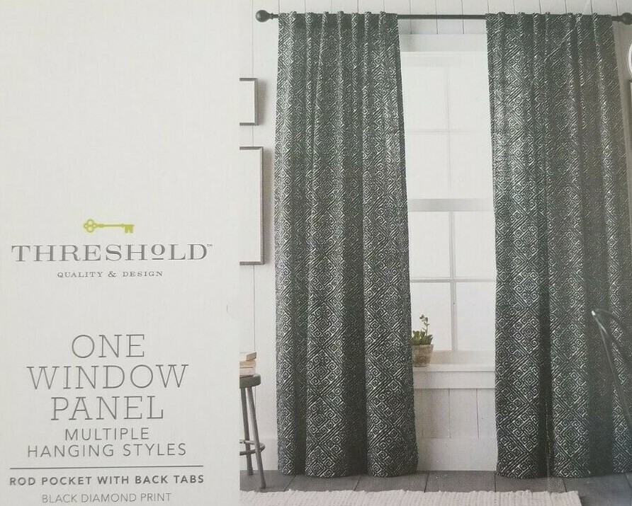2 pc Threshold Black Diamond Print Rod Pocket Panels (1 Pair) 108″ x 84″ NIP