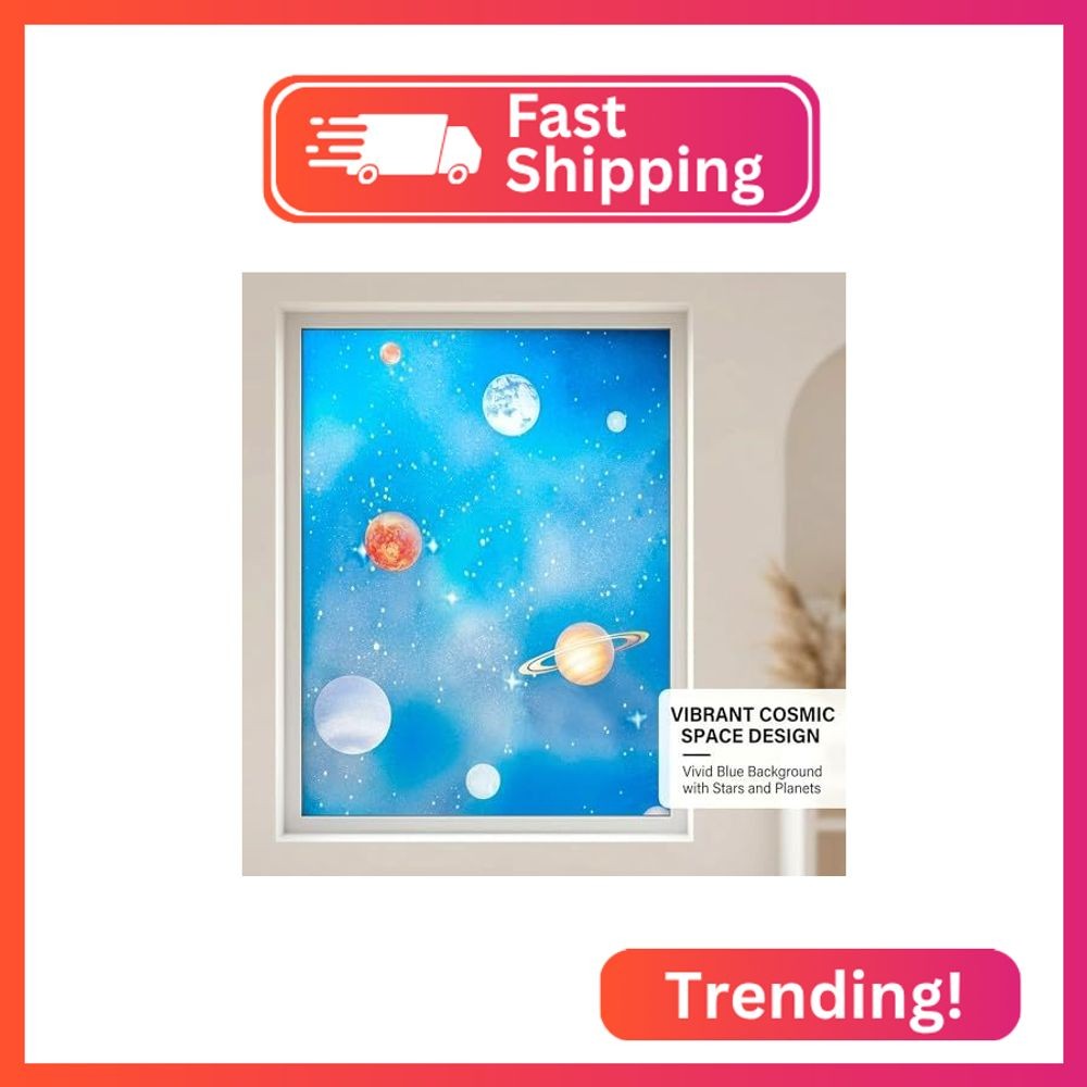 Blue Window Privacy Film Stained Glass Sliding Door Cling Decorative Galaxy Plan
