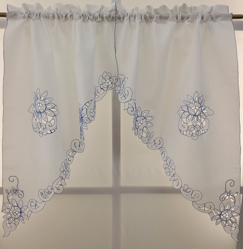 MANY SIZES Litchfield Curtain Scrolling Cutwork Flowers and Leaves Detailed
