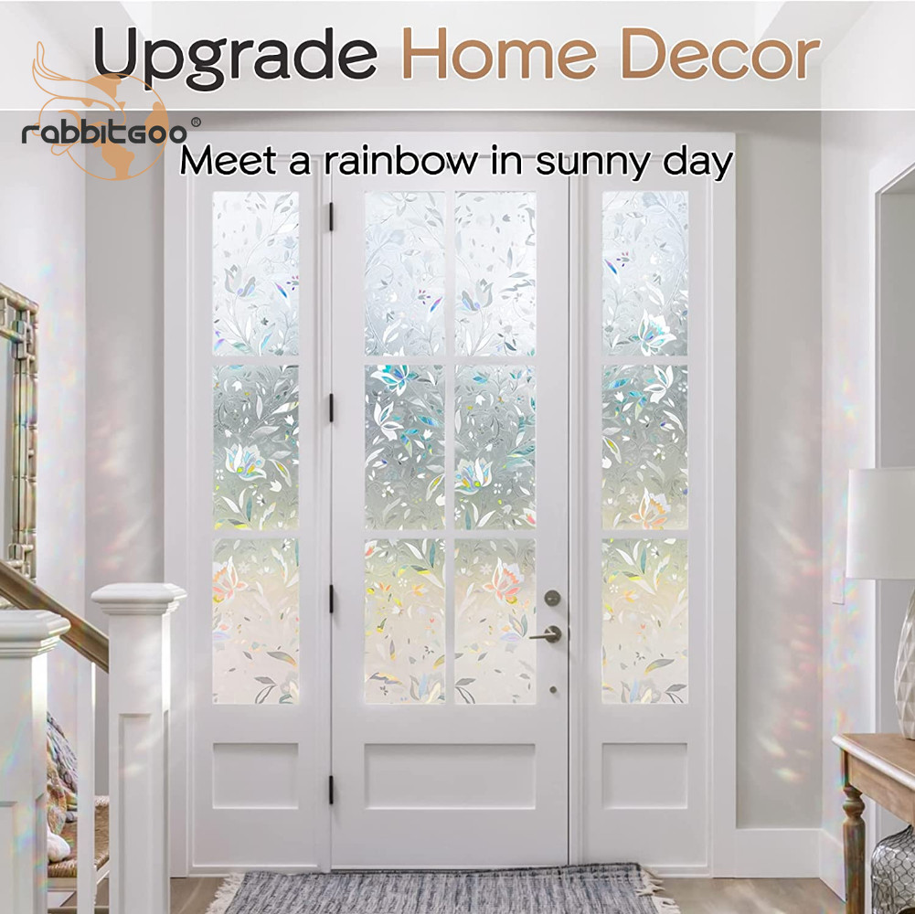 rabbitgoo Decorative Window Film Stained Glass Flower Static Cling Window Tint