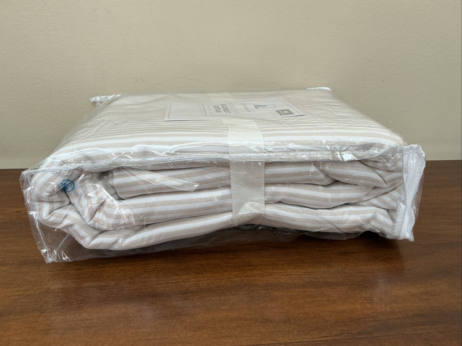 NEW Pottery Barn Oxford Stripe BLACKOUT Curtain Panel 44”x 96” NATURAL Tan Beige