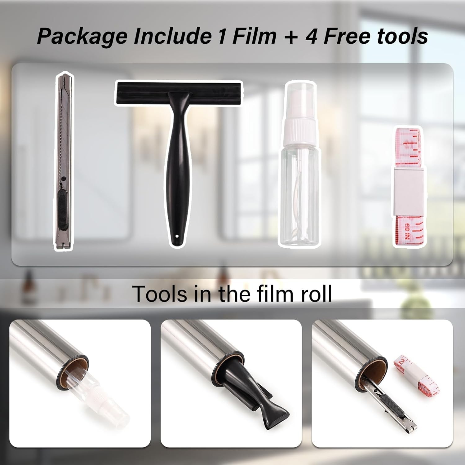 Daytime Privacy Window Film: 17.5×78.7 Inch Mirror Tint with Installation Tools