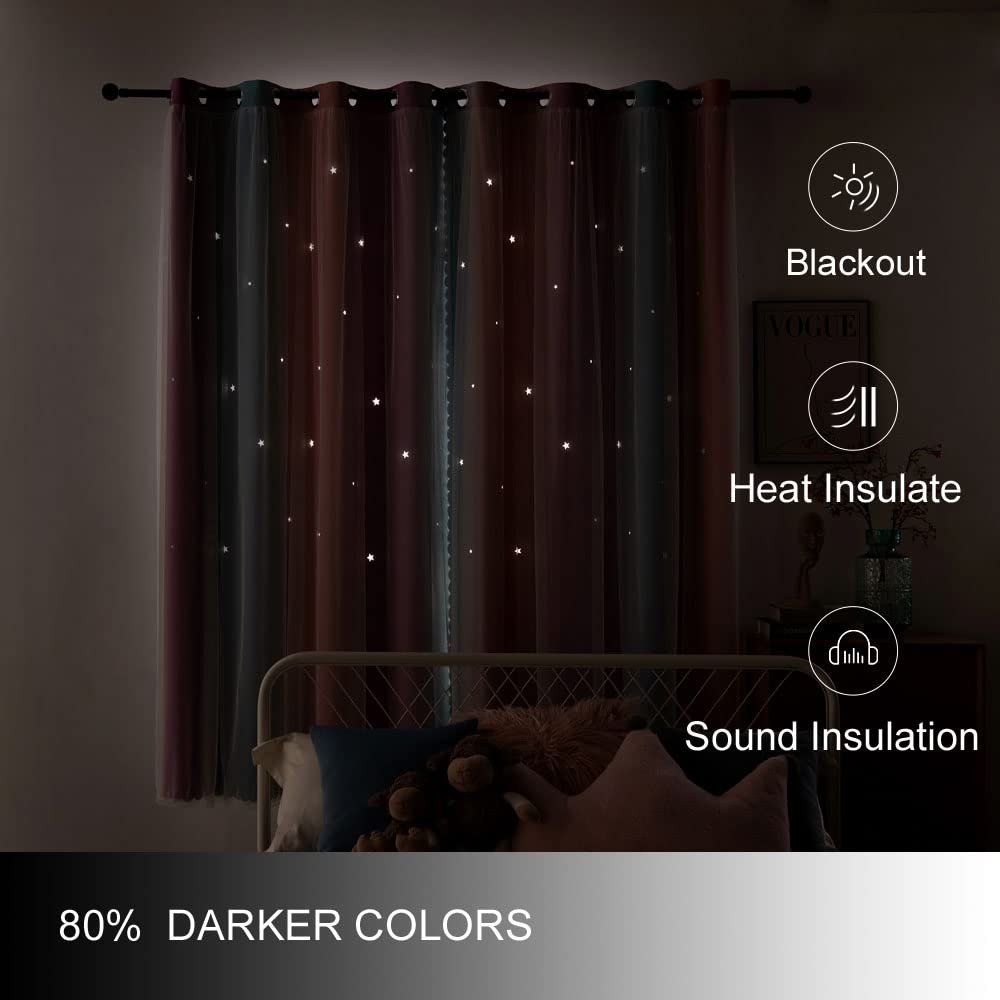Ombre Rainbow Blackout Curtains for Kid Girls Bedroom Living Room Darking Str…