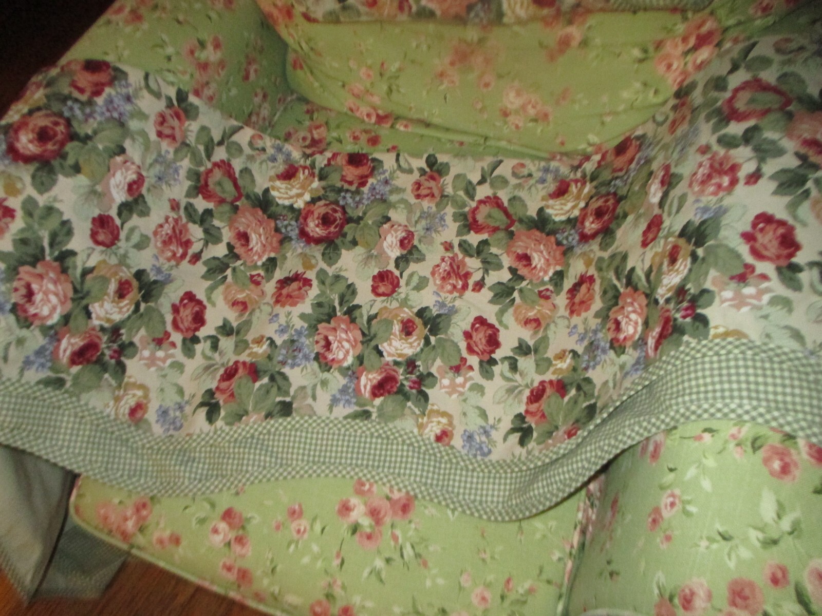 3 Rose Floral Pink Green Blue Cottage Farmhouse Window Valances Curtains
