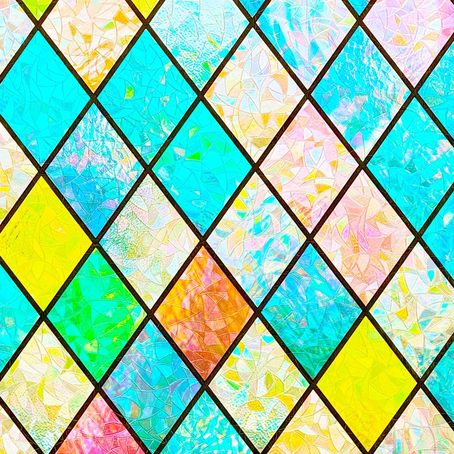 Colorful Stained Glass Window Film, Rainbow Door 17.5”x78.7”, A
