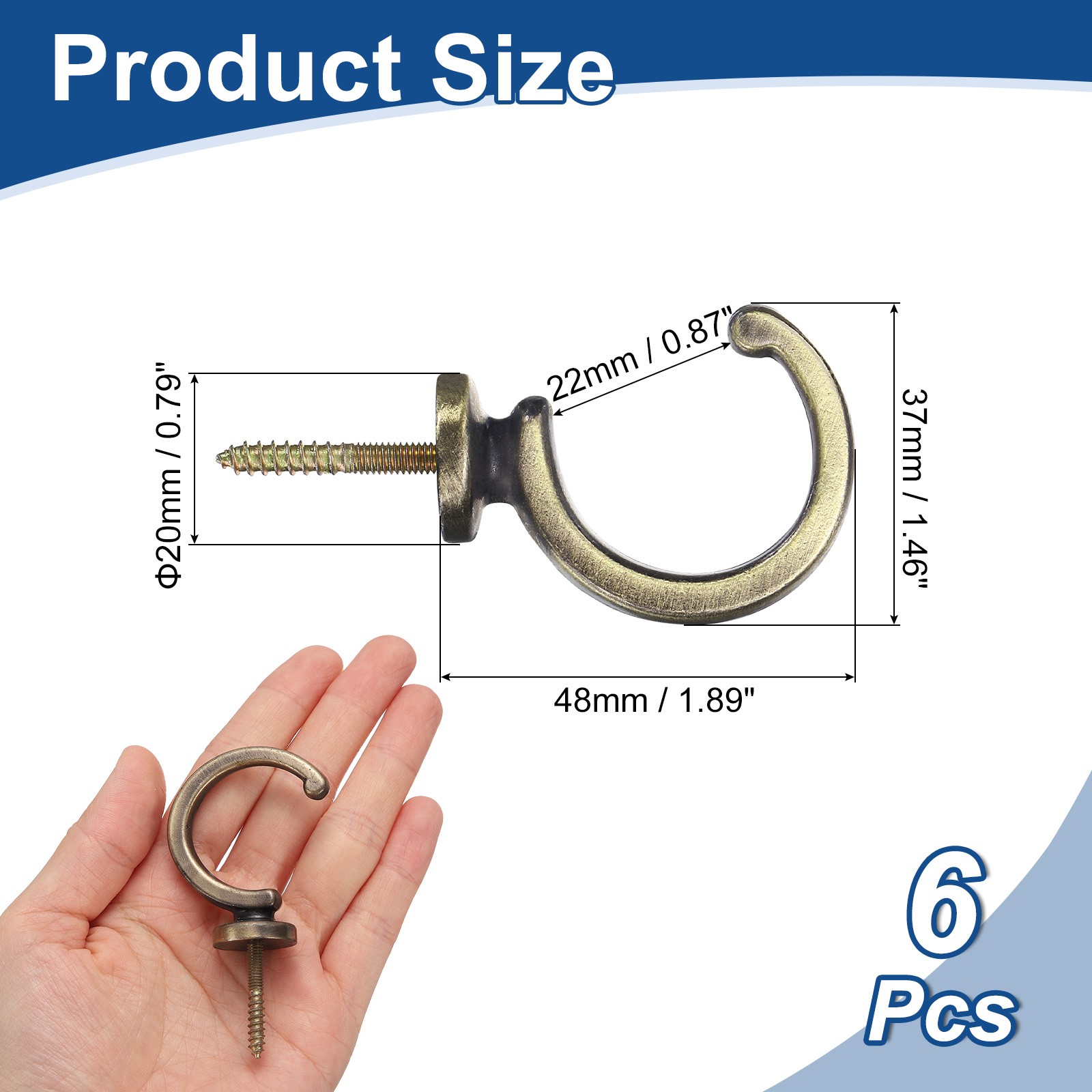 6Pcs Curtain Holdbacks Wall Mounted Zinc Alloy Drapery Tiebacks Hooks Bronze