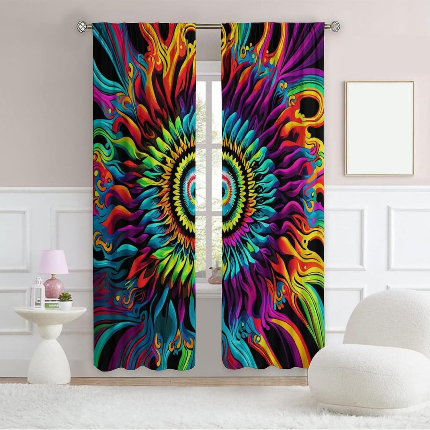 Tie Dye Curtains – Boho Hippie Style with Rainbow Patterns for Bedroom & Living