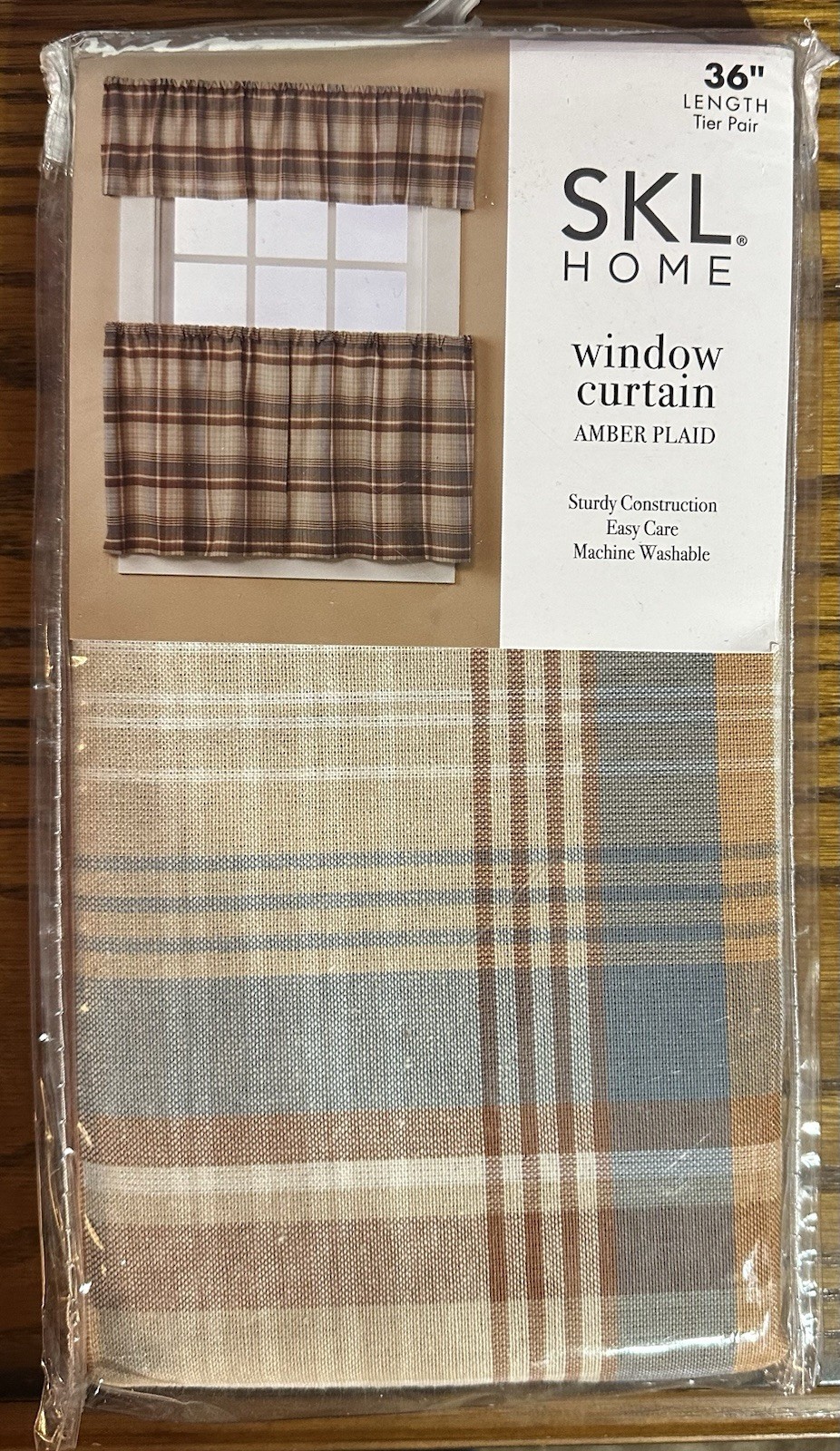 SKL Home Amber Plaid Tier Pair Window Curtains 36 in Filtering Polyester Cotton