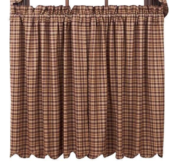 Prescott Lined Brown Plaid Cafe Curtains Countrytyle Window Tier Set 36″ L