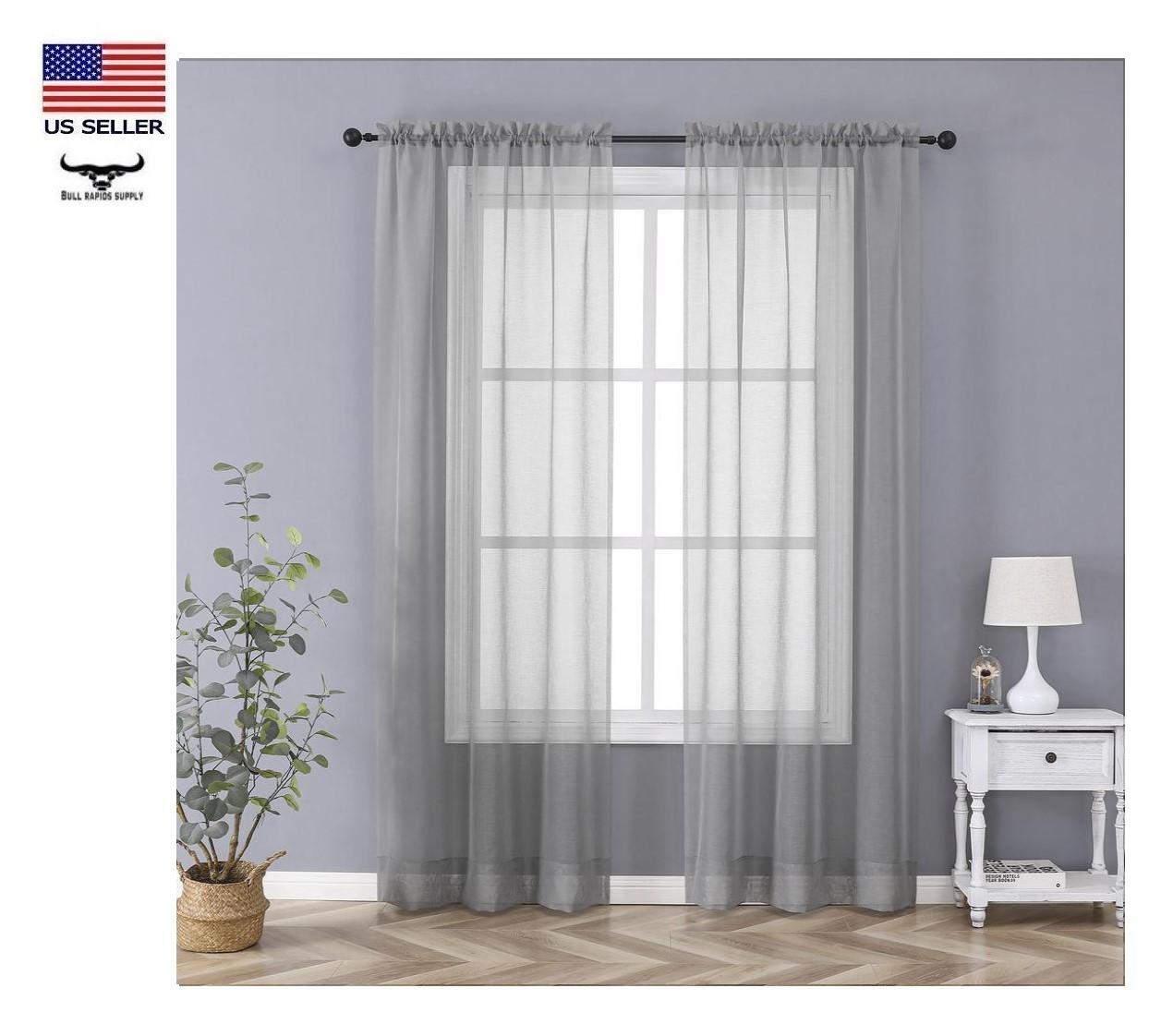 Regal Home Collections Gray 80″x84″ Classic Sheer Rod Pocket Curtain Panel Pair