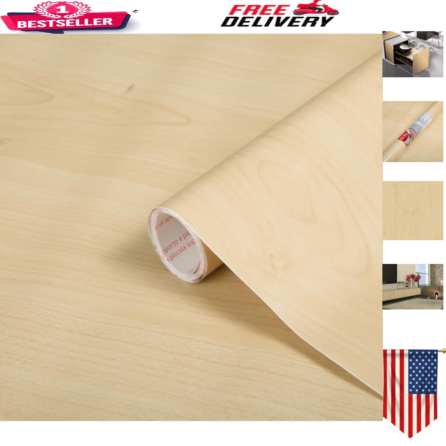 Transformative Maple Self-Adhesive Vinyl Film, 17″ x 78″ – Water Resistant