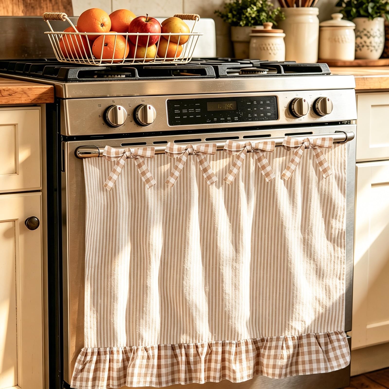 Brown Check Oven Skirt Brown White Plaid Gingham Oven Curtain Rustic Checkered S