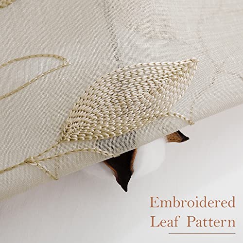 HOMEIDEAS Taupe Sheer Curtains 52 X 63 Inches Length 2 Panels Beige Embroidered