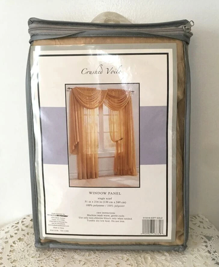 NEW Crushed Voile Sheer 6 Yard Scarf Window Top Treatment Soft Gold 51 x 216 BBB