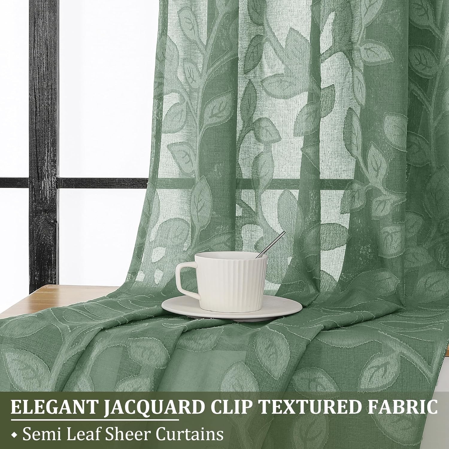 Sage Green Sheer Short Curtains 36 Inch Length 2 Panels, Light Filtering Small