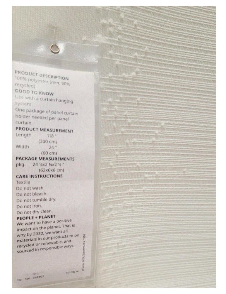 Lot of 2 Ikea VATTENAX Panel Curtain Blind White 24″ x 118″ New 502.993.14