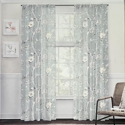 38 x 96 Lillian August Curtains Rod Pocket Birdsong Floral Seafoam Green Blue