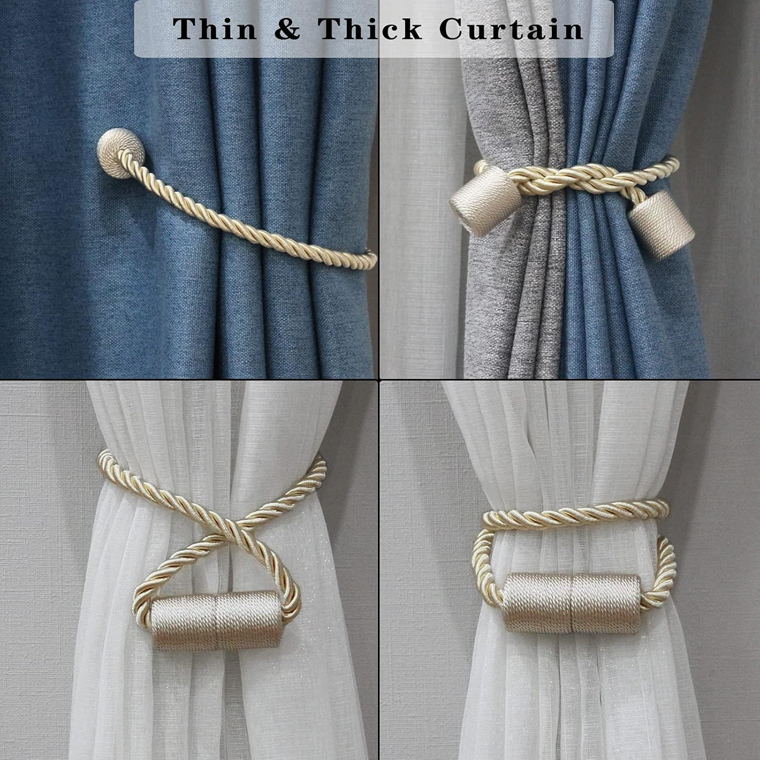 2 Pack Beige Strong Magnetic Curtain Tiebacks Outdoor Elegant Decorative Tie Bac