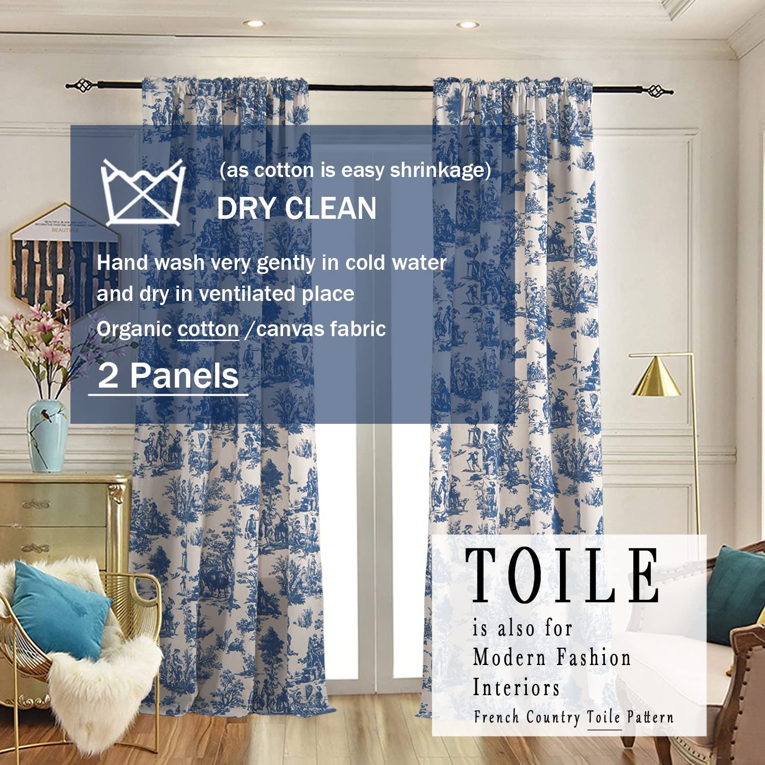 Blue and White Curtains 96 Inches Long for Living Room Set 2 Panels Moderate …