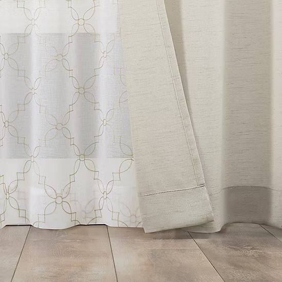 Lichtenberg Curtains 4 Panels 37×84 Linen Blend White Beige Embroidered Sheer