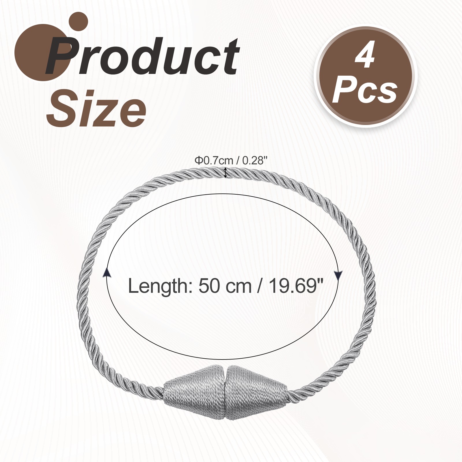 4Pcs Magnetic Curtain Tiebacks Modern Weave Curtain Tie Backs Silver Gray]