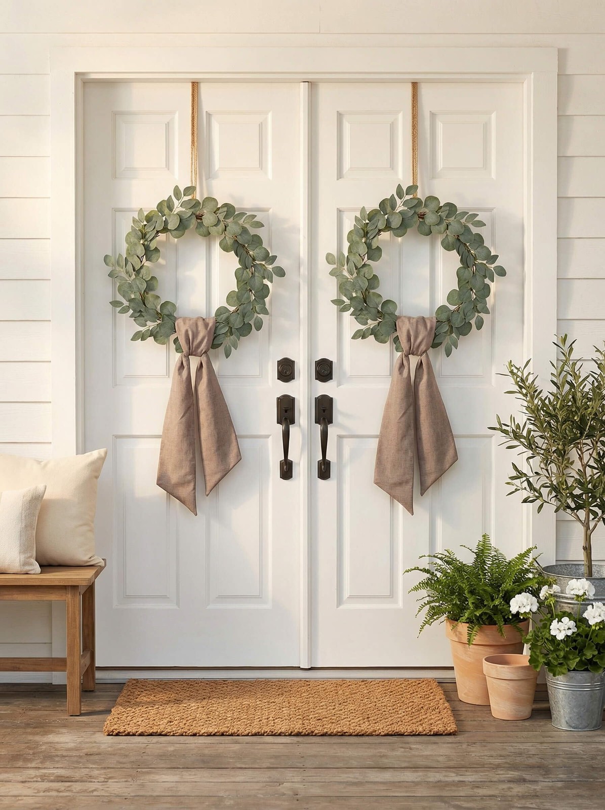 2 Pack Wreath Sash for Front Door, 5″ Wide 55″ Long Brown Linen Look Blank Ri…