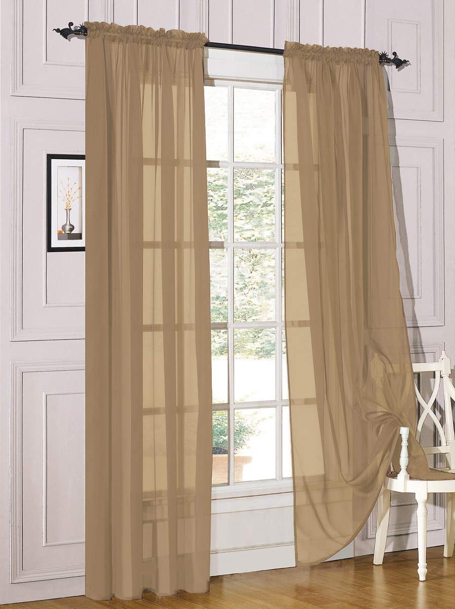 Decotex 2 Piece Sheer Voile Light Filtering 54″W x 36″L (Pack of 2), Taupe