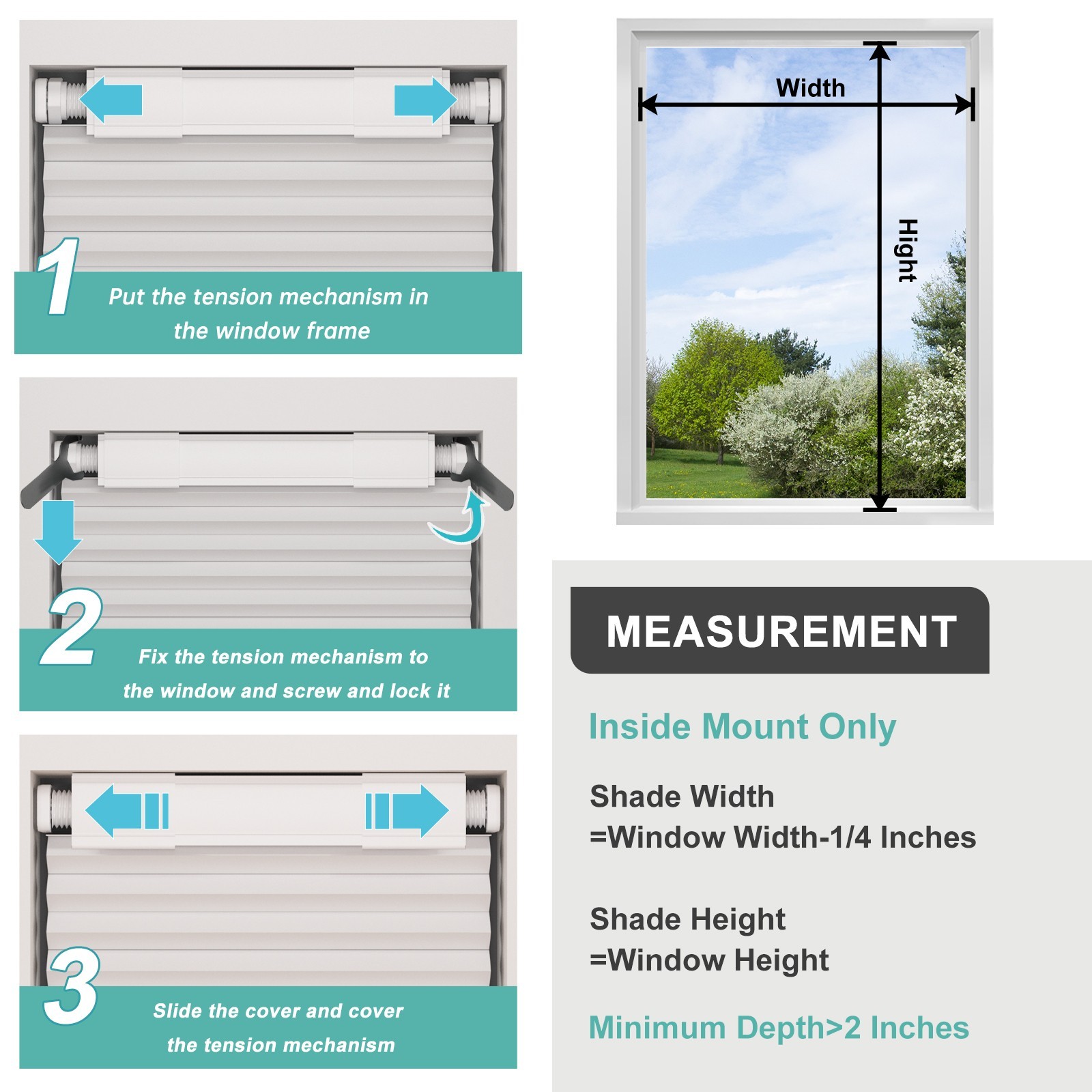 No Drill No Tools Blackout Cellular Shades Cordless Honeycomb for Windows