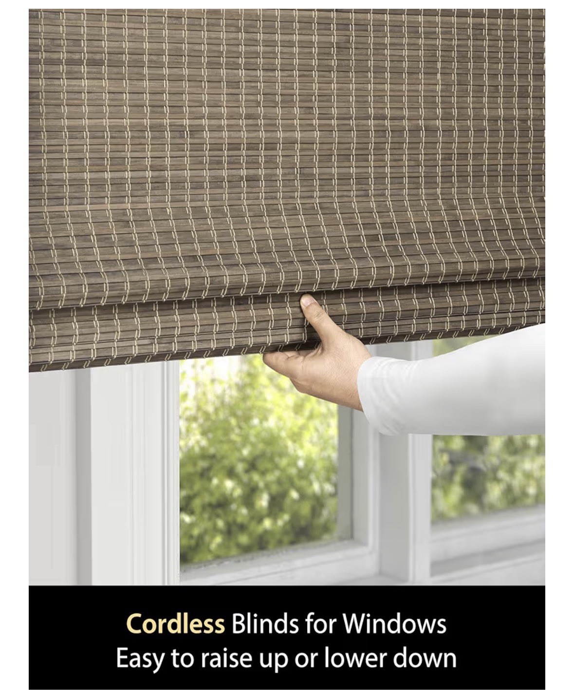 BDP Cordless Roman Shade Light Filtering Bamboo Driftwood Privacy 22.5 x 48