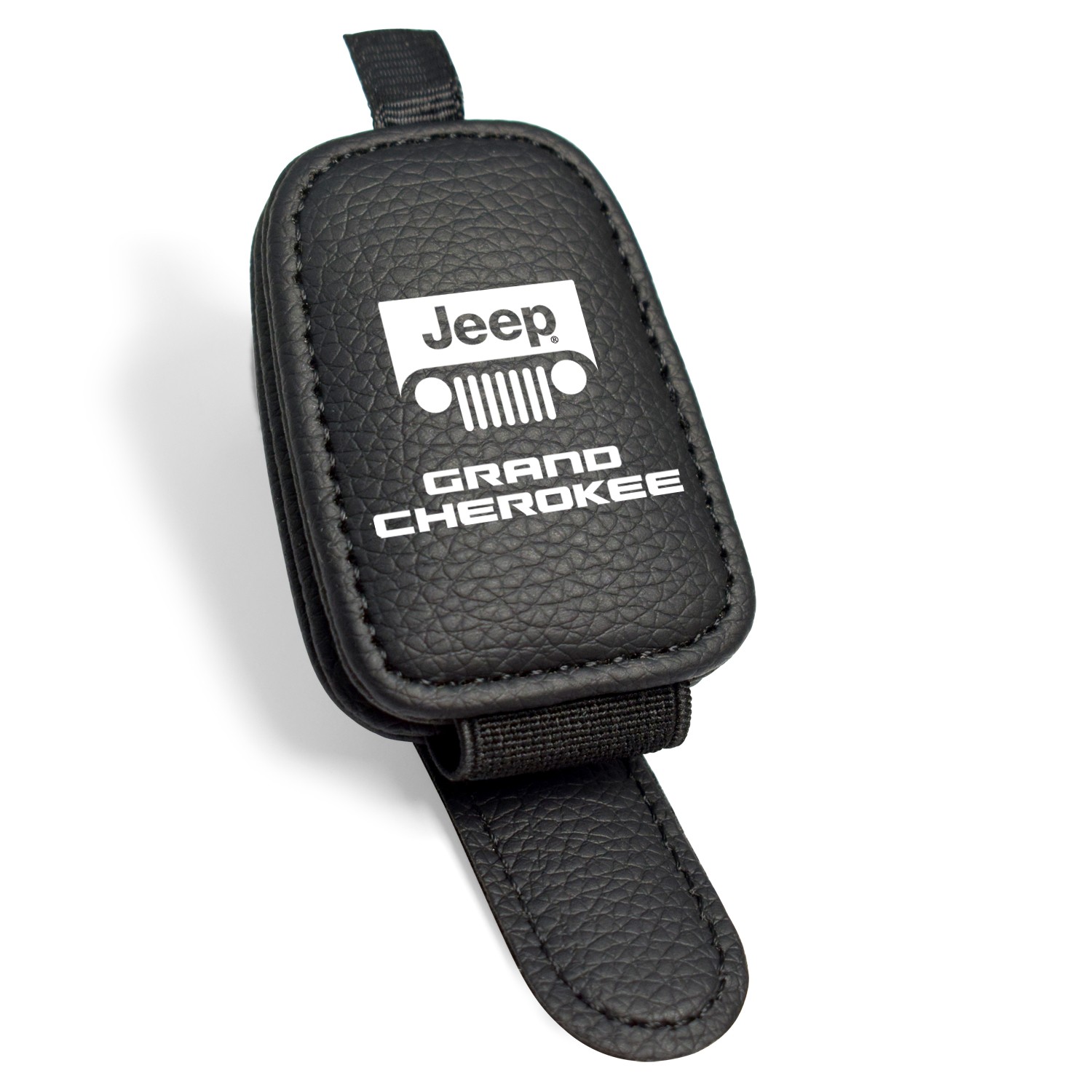 Jeep Grand Cherokee Rectangle Black Leather Magnetic Sunglass Sun Visor Holder