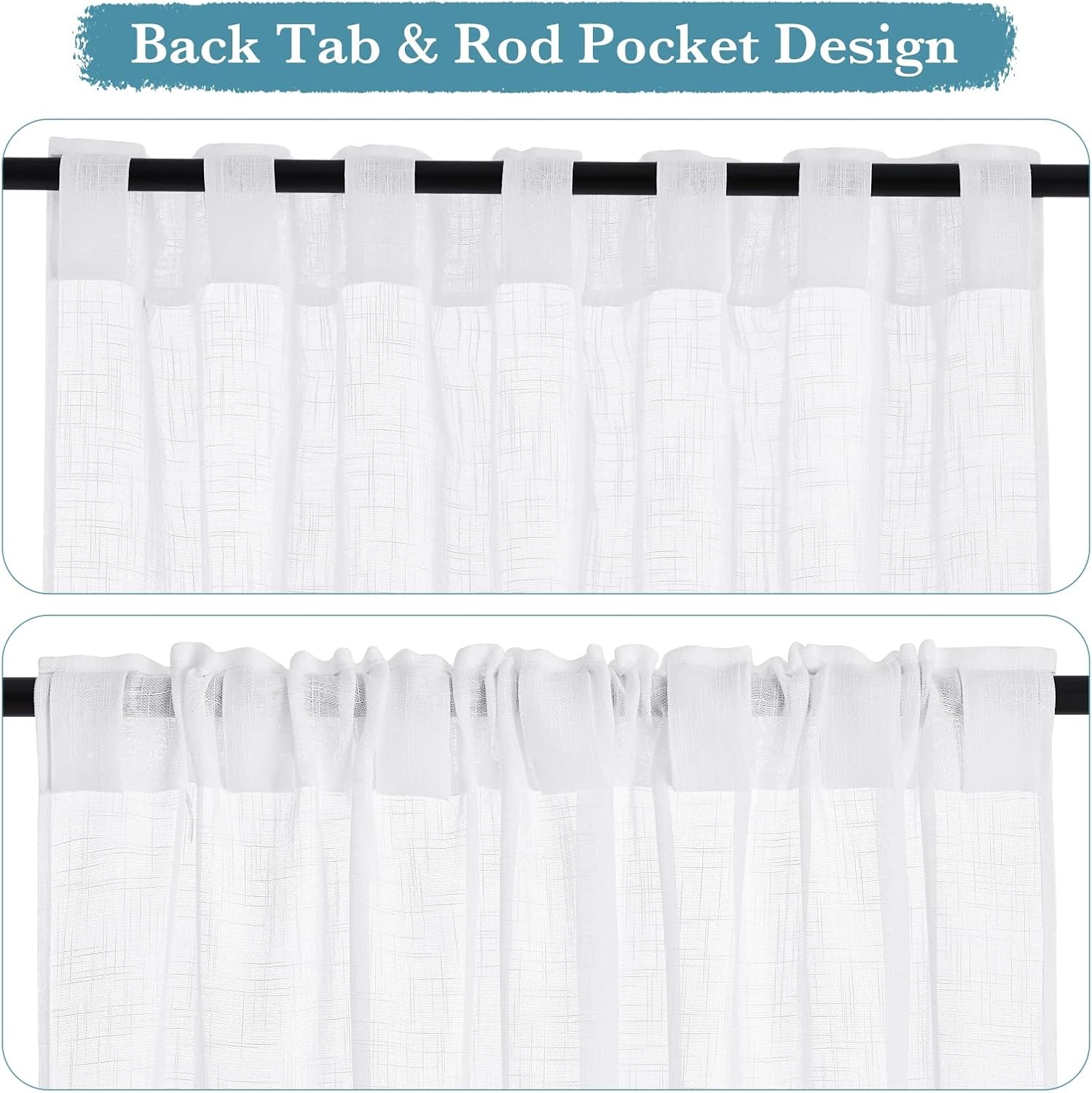 White Linen Texture Sheer Curtains Light Airy Panels for Bedroom Living Room Pat