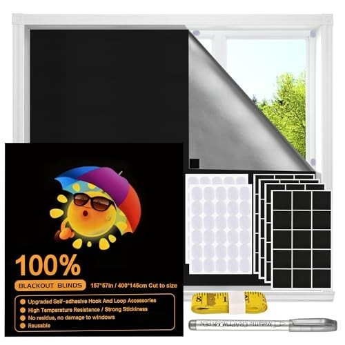 Blackout Window Cover 157×57 Inch Hook and Loop Portable Shades No Residue for