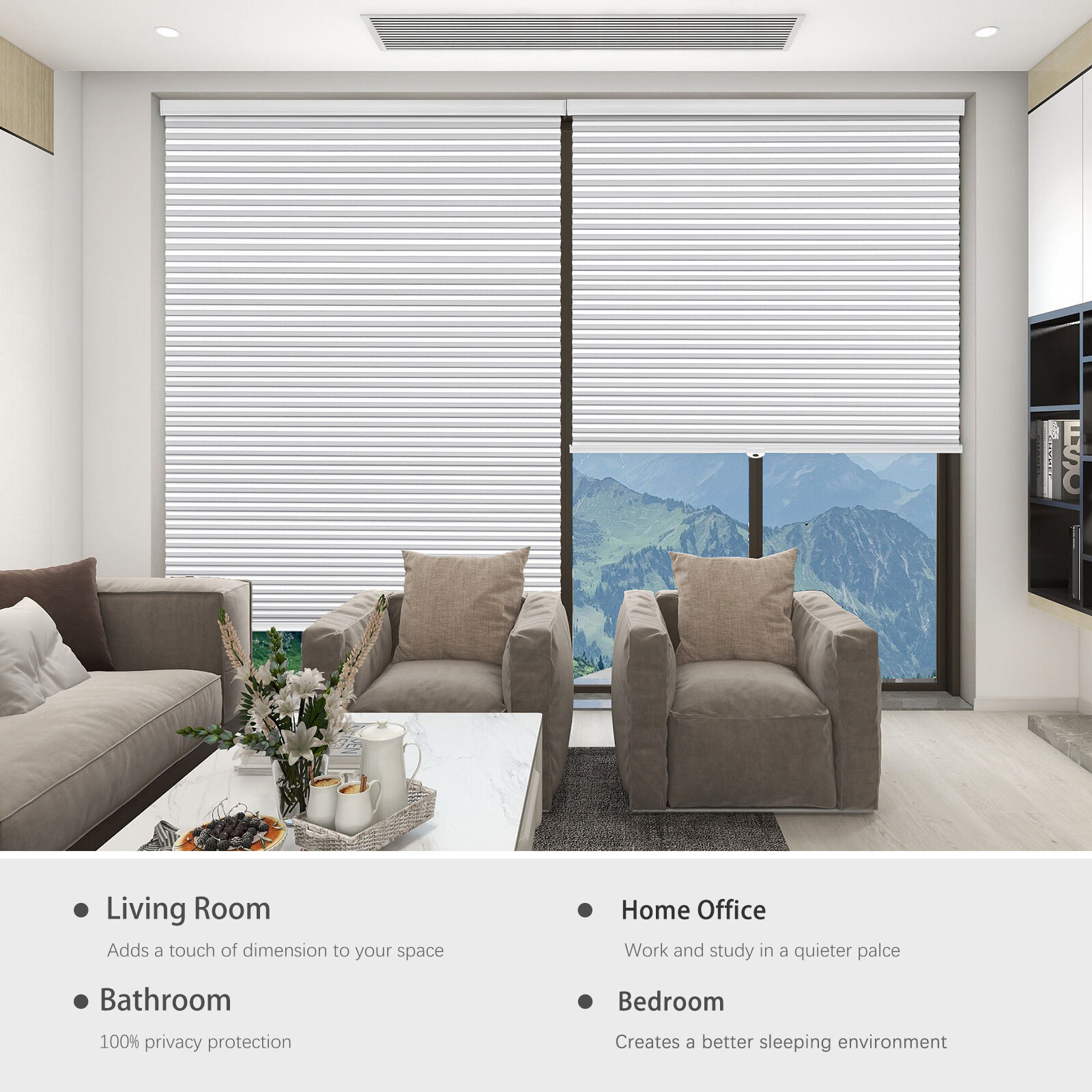 Changshade CUSTOM CUT Blackout Cordless Cellular Shades Honeycomb Window Blinds