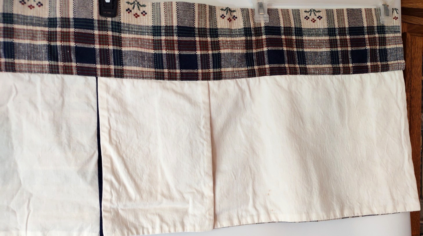 2 Rustic Country Plaid Checked Valances with Buttons & Flowers~56 in x 17 in