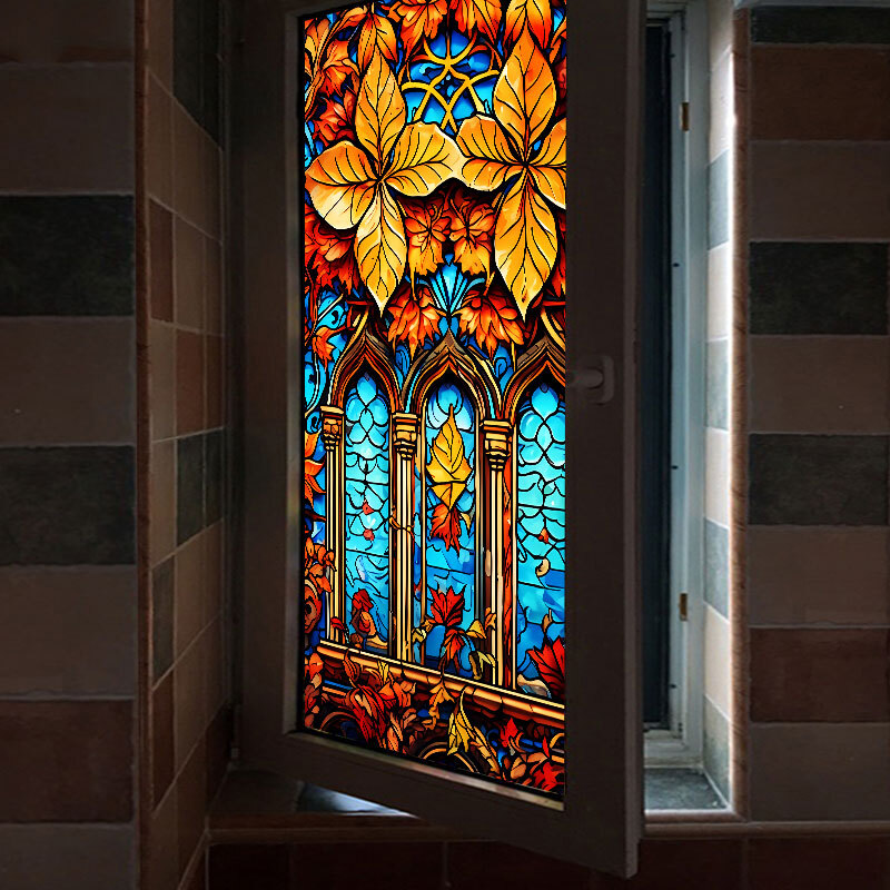 40x100cm/45x120cm Colorful Stained Glass Film Modern Art European Decor Privacy