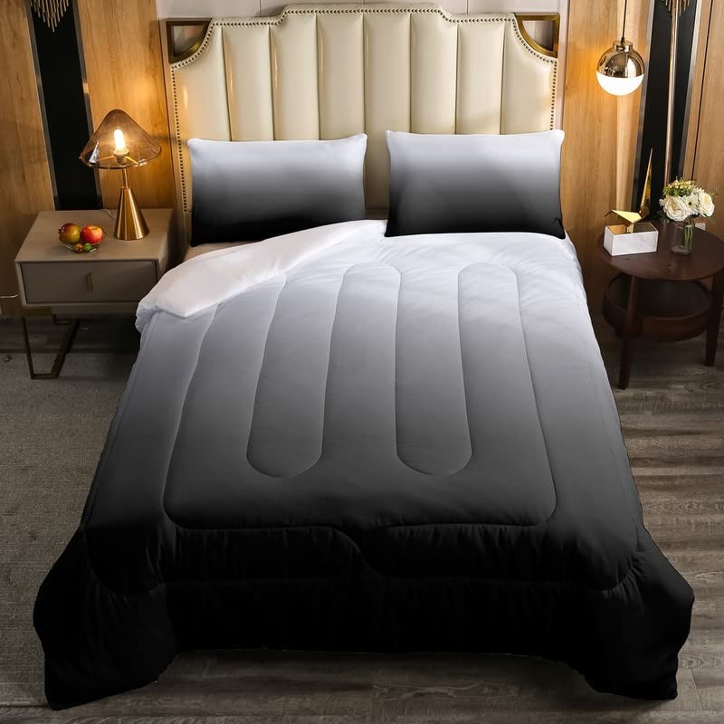 Grey Black Ombre Comforter Set Queen Gray White Gradient Queen, Multi 50