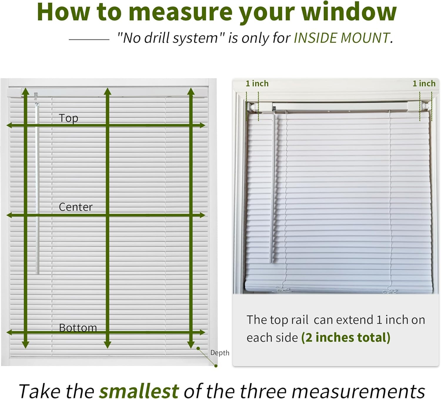 No Tools No Drill 1″ Cordless Mini Blinds, Horizontal Light Filtering Blind, Vin