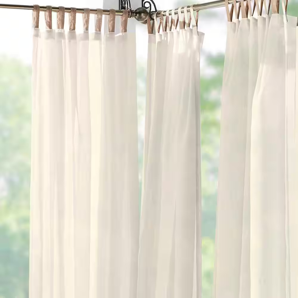 Darien Ivory Solid Polyester Indoor/Outdoor 52(In)X95(In) Adhesive Loop Tab Top