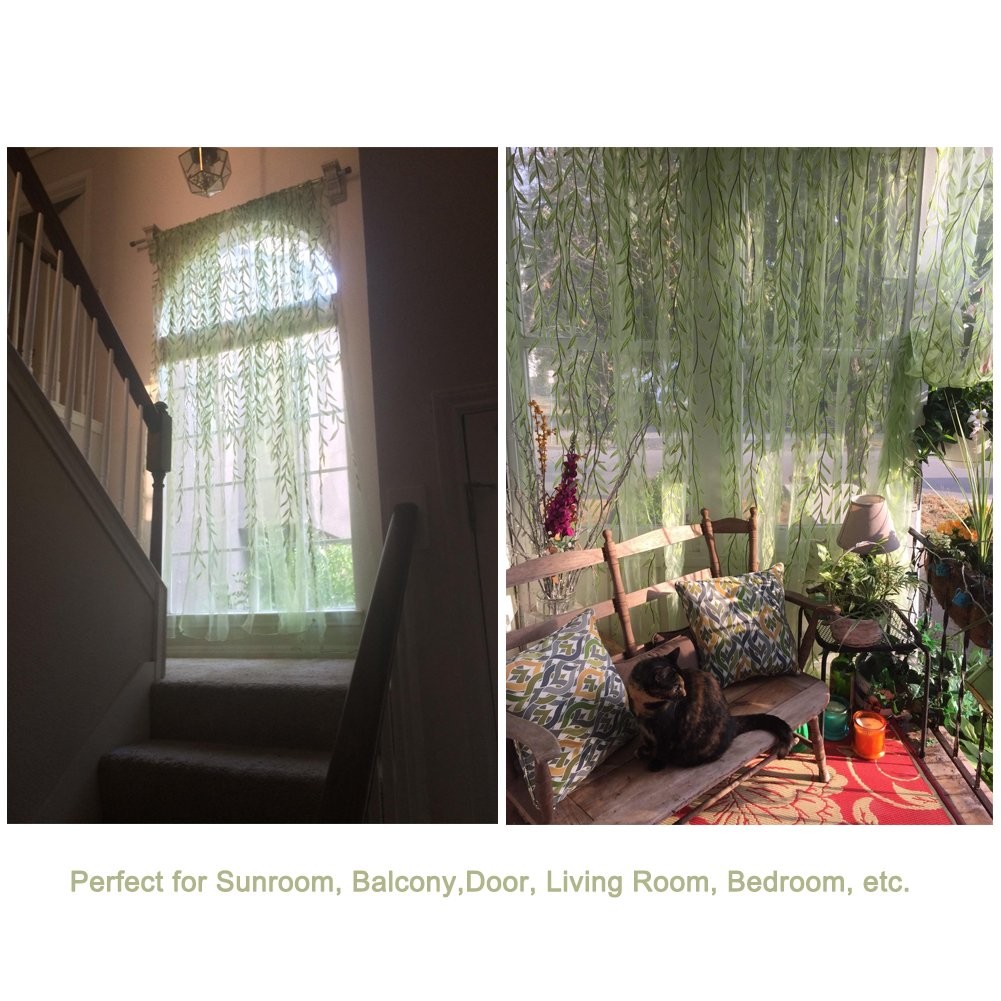2 Pieces Willow Window Curtain Voile Tulle Room Salix Leaf Sheer Gauze Panel …