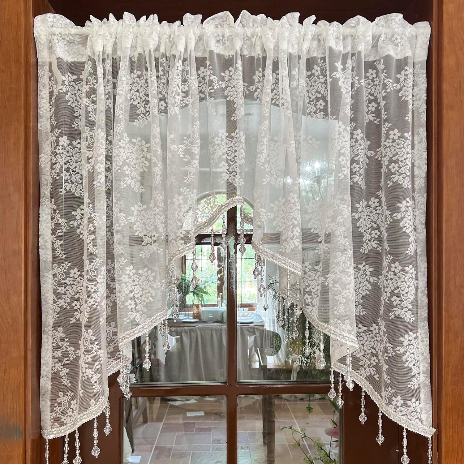 off White Lace Kitchen Curtain Swag Floral Sheer Curtain Valance Door Panel