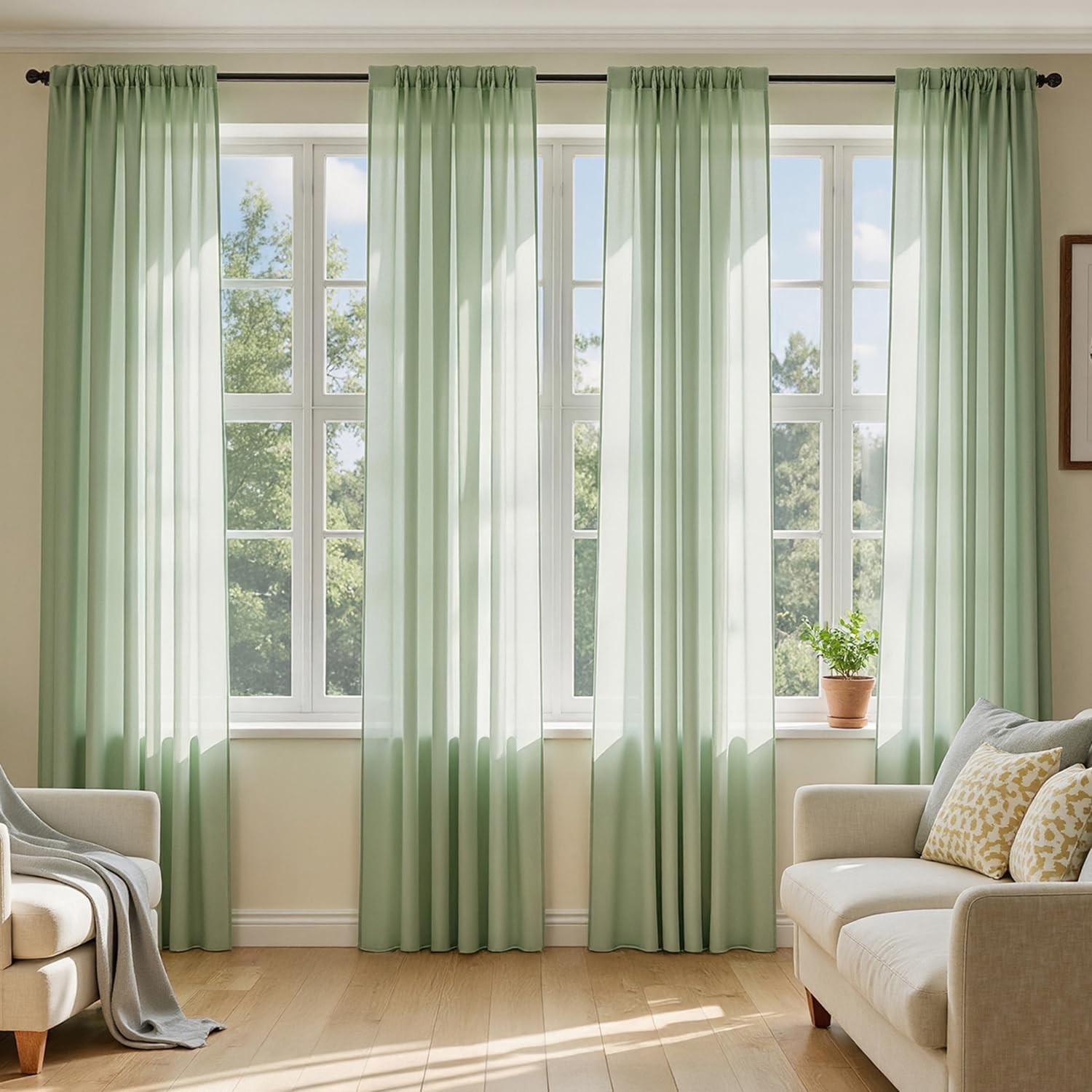 MIULEE Sage Green Sheer Curtains 84 Inches Long, 4 Panels Set Free Shipping