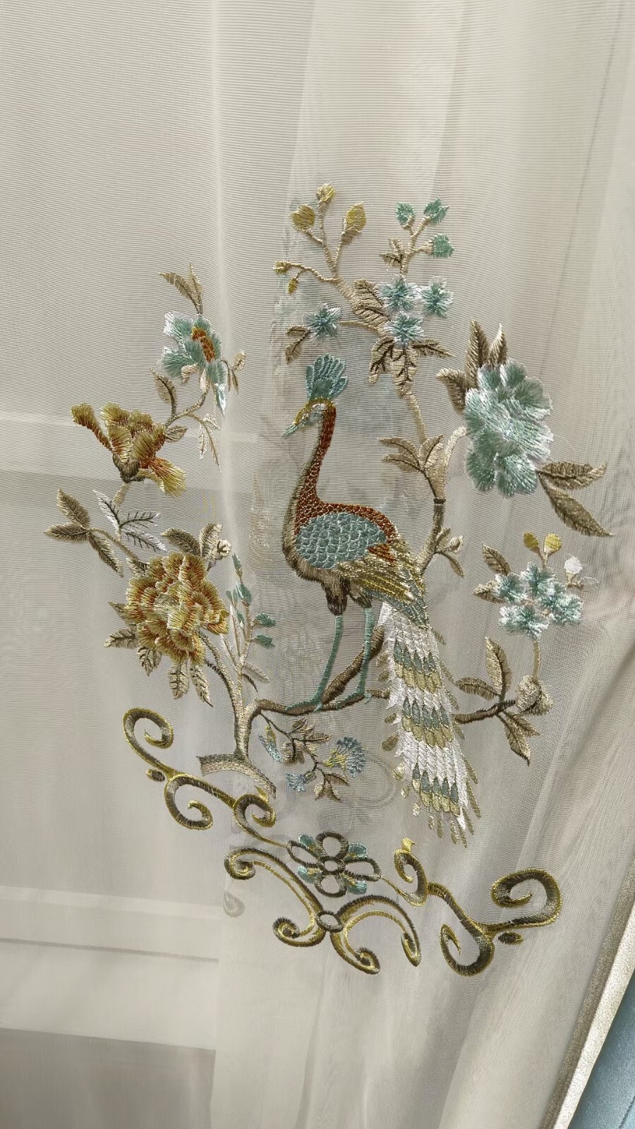 Custom embroidery Faux silk elegant champagne cloth curtain valance drape C1632