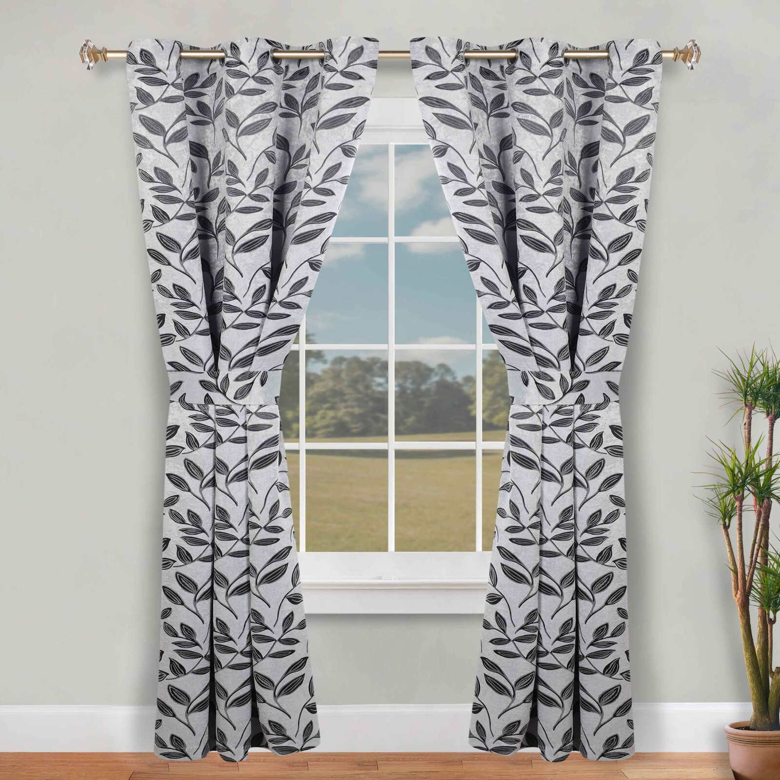 Leaves Machine Washable Room Darkening Blackout Curtains, Set of 2
