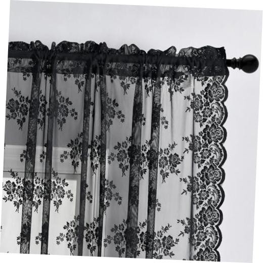 Lace Curtains 45 Inch Length 2 Panels, Country 42″W x 45″L (Pack of 2) Black