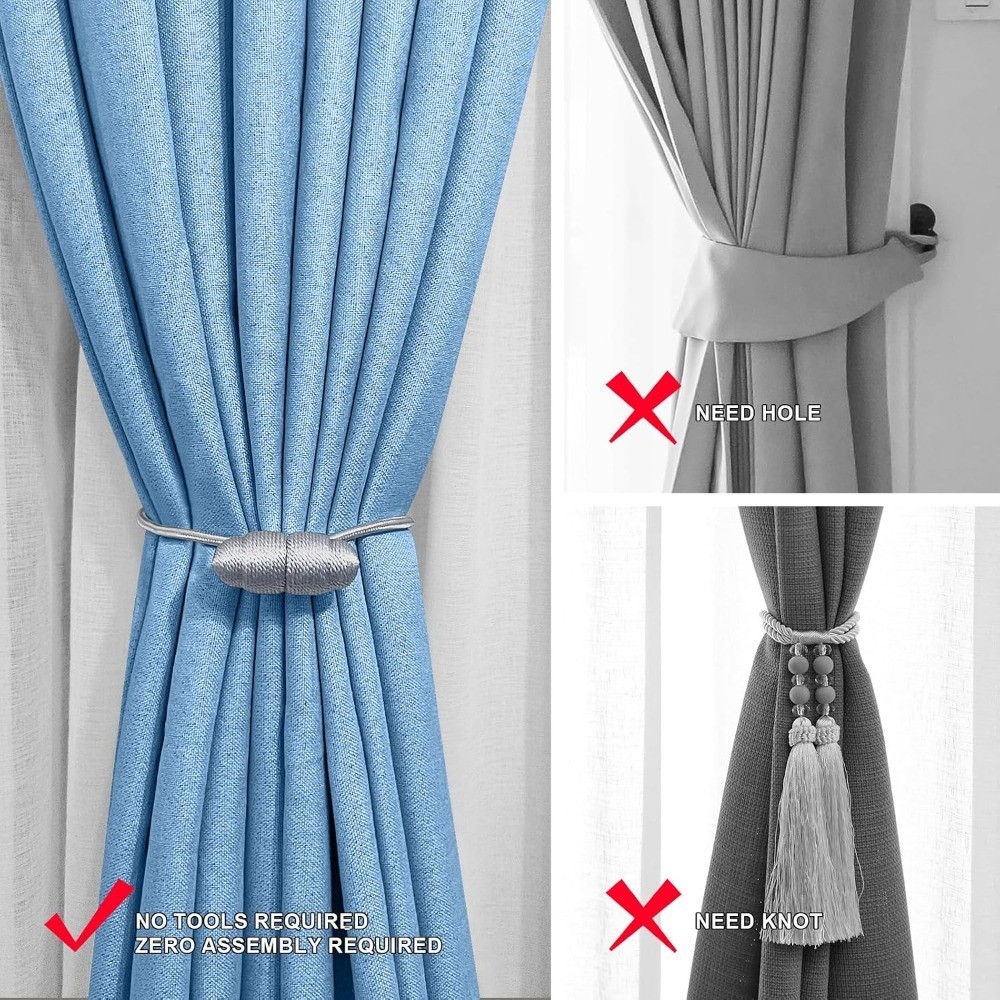4PCS Gray Boho No Drill Magnetic Curtain Tiebacks for Home Decor | Decorative