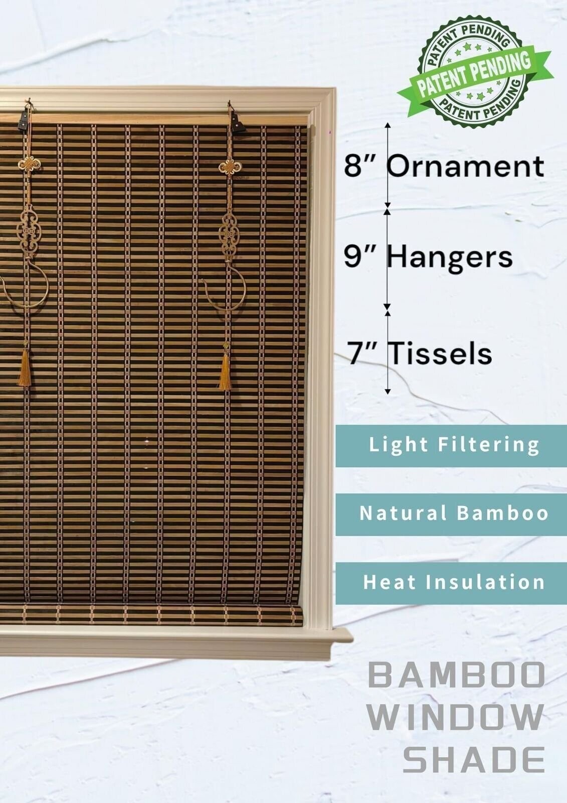 Cordless Bamboo Window Blind Sun Shade, Light Filtering Roller Shade