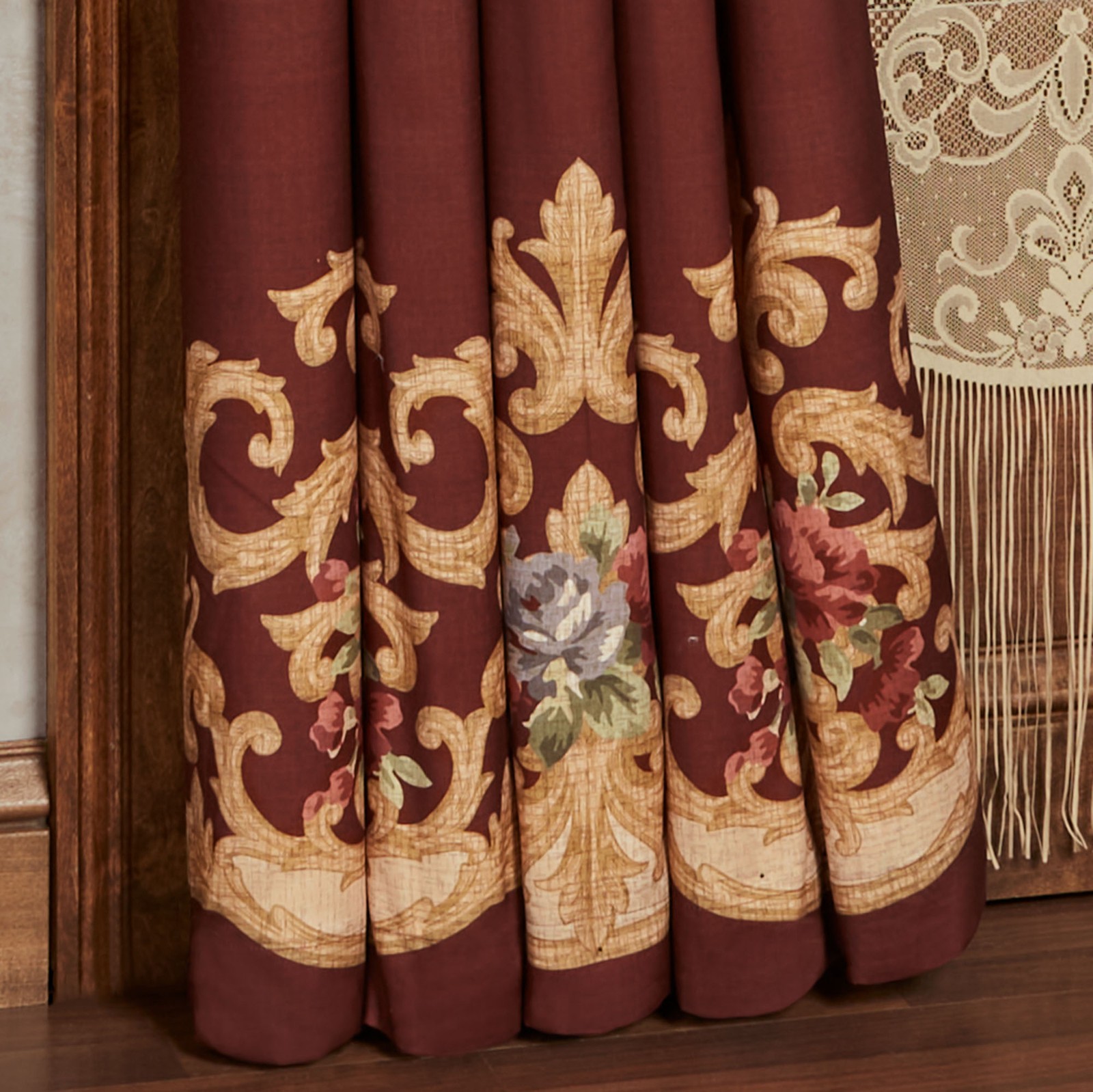 Savonnerie 2 Pc Window Set, 100W Curtain Pair, Valance, Brushed Microfiber