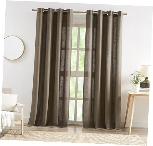 Coffee Linen Semi Sheer Grommet Curtain 58″W x 84″L (Pack of 2) Café Brown